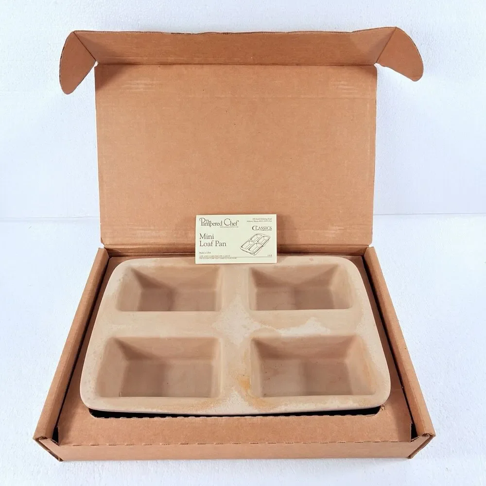 Pampered Chef Stoneware Mini Loaf Pan Classics 4 Cavity Break Baking Stone 1418